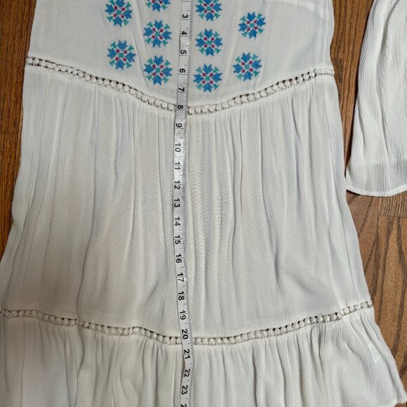 White embroidered Dress Cold Shoulder Countryfest Large Boho Festival rodeo - Picture 7 of 13